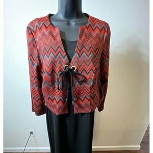 Danny & Nicole Front Tie Cardigan Women's Size 18 Red Chevron